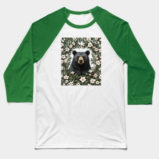 Louisianan Black Bear Peeking Through Magnolia Flowers Baseball T-Shirt